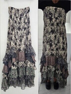 Ryu Strapless Mixed Print Ruffeled Smocked Cascade Maxi Dress